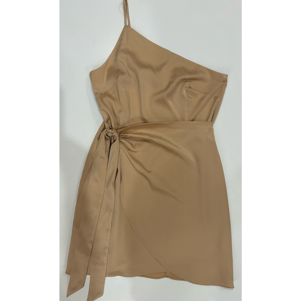 Gianni Bini One Shoulder Beige Spaghetti Strap Tie Waist Wrap Dress Sz 10 - Picture 3 of 8